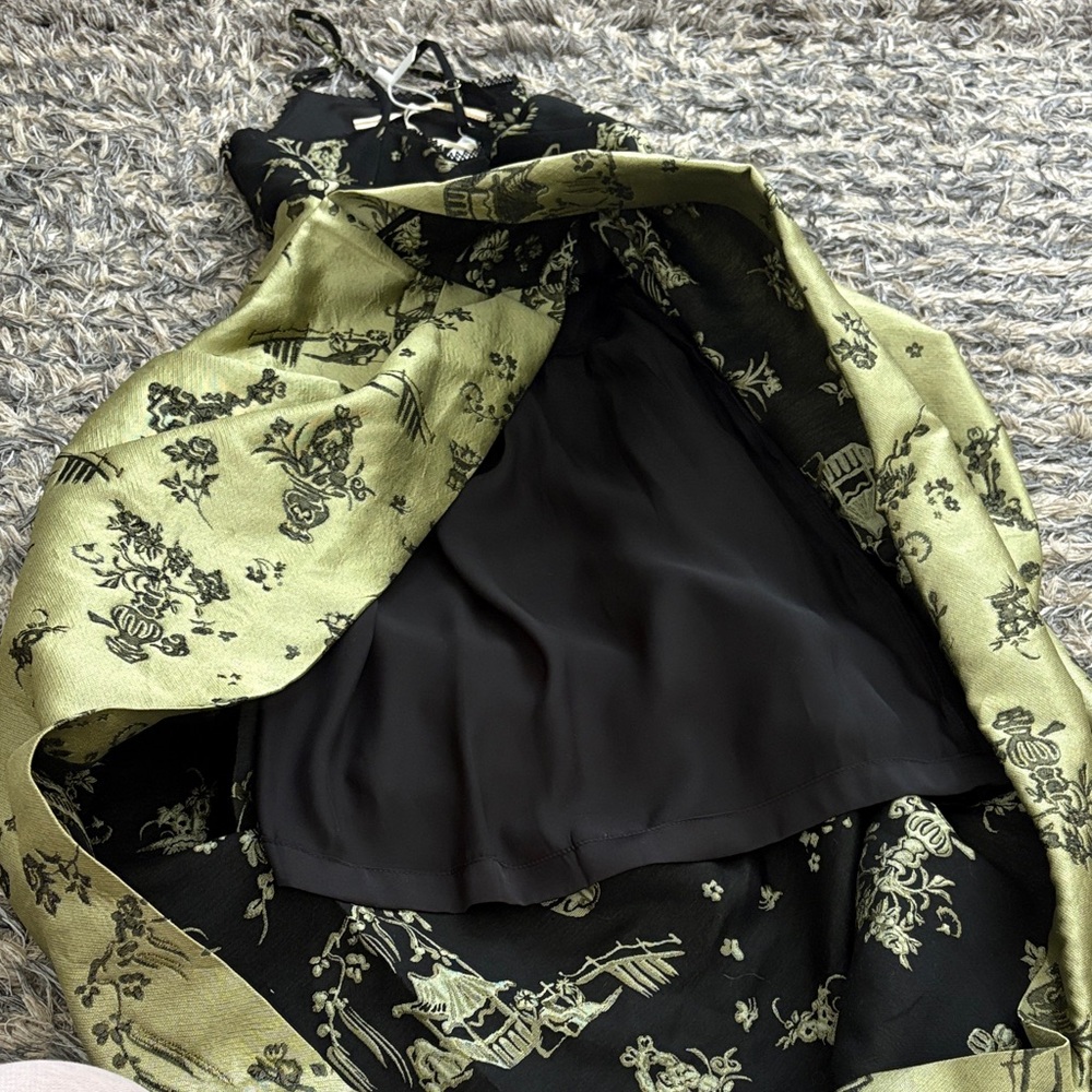 Rimless Black and Olive Floral Designer Dress, Size S - Picture 7 of 8